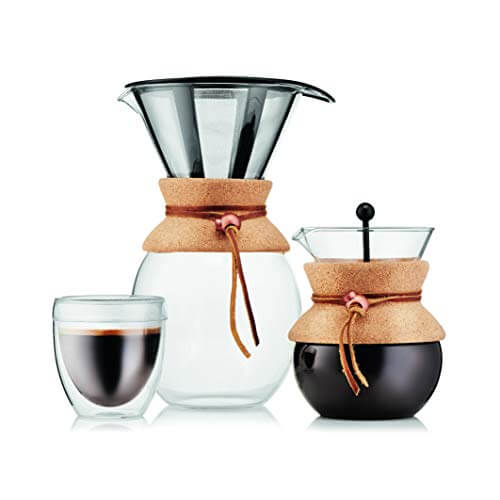 Bodum 11571-109 Pour Over Coffee Maker with Permanent Filter, Glass, 34 Ounce, 1 Liter